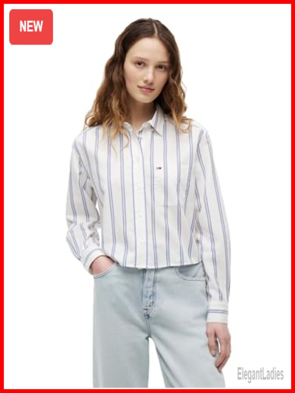 Womens Cotton Cropped Button Down Shirt Long Sleeve Relaxed Fit
